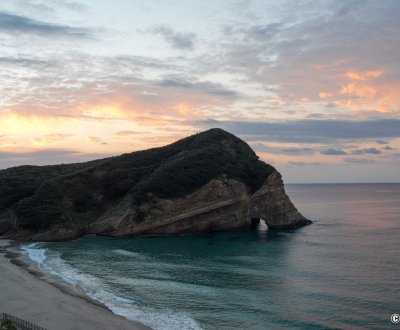 Tanegashima (Kyushu), plage et rocher Elephant Rock au sud de l'île