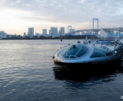 Croisière Hotaluna (Tokyo), vue sur le bateau depuis le terminal Odaiba Seaside Park