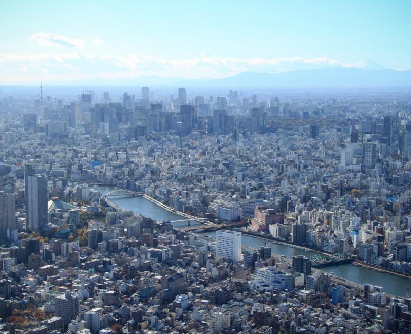 Tokyo SkyTree, Vue sur la Tour de Tokyo et le Mont Fuji