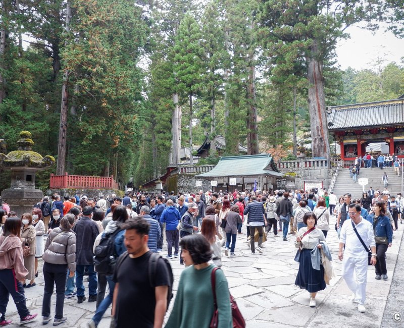 Tosho-gu (Nikko), foule touristique dans l'enceinte du mausolée (nov. 2023)