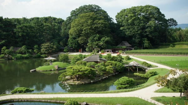 Koraku-en (Okayama), vue sur le jardin japonais et le plan d'eau principal